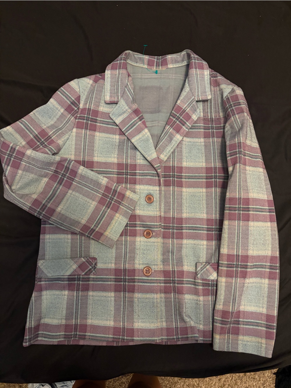 Plaid Button-Up Blazer Jacket in Lavender and Light Gray